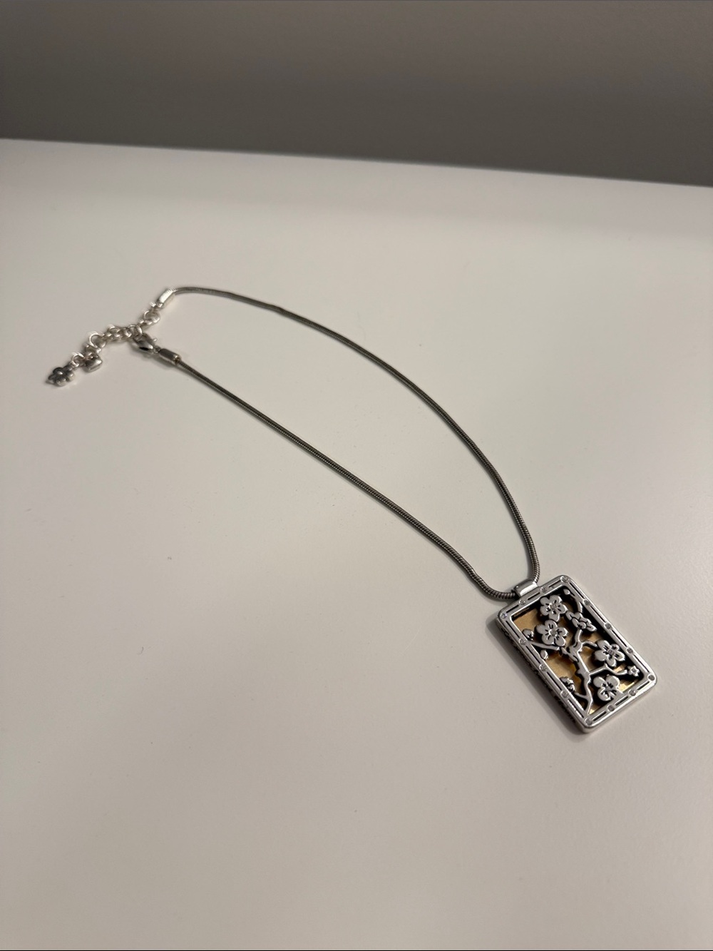 Brighton Two-Tone Floral Rectangle Pendant Necklace